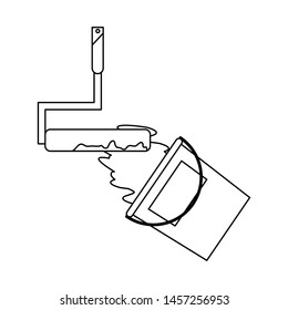 Construction tools paint rollin pin and bucket vector illustration graphic design