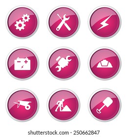 Construction Tools Pink Vector Button Icon Design Set