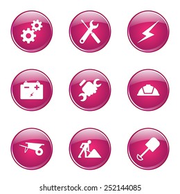 Construction Tools Pink Vector Button Icon Design Set