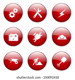 Construction Tools Red Vector Button Icon Design Set