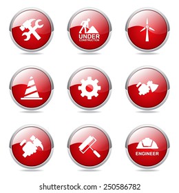 Construction Tools Red Vector Button Icon Design Set 2