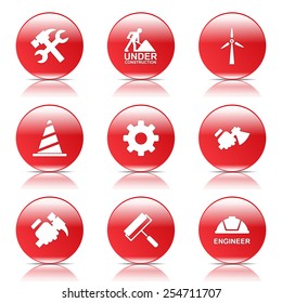 Construction Tools Red Vector Button Icon Design Set 2
