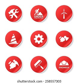 Construction Tools Red Vector Button Icon Design Set 2