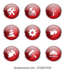 Construction Tools Red Vector Button Icon Design Set 2