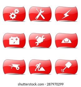Construction Tools Red Vector ButtonIcon Design Set