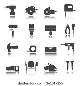Construction tools. Repair icons. Vector set. Shadow reflection. 