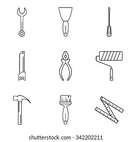 Construction tools. Repair linear icons. Vector set. . Minimalistic modern design.