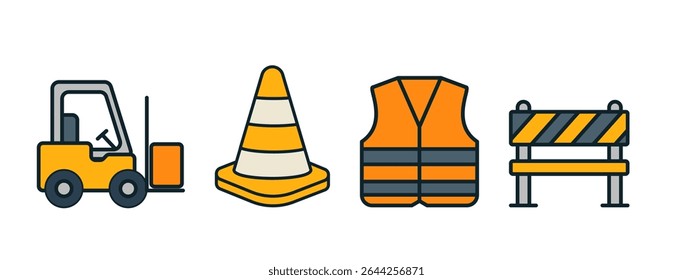 Construction tools and safety gear in use
