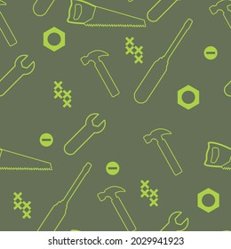 Construction tools seamless pattern on a dark background. Vector.