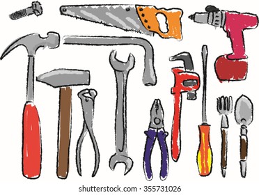 Construction tools set icons design handdrawn