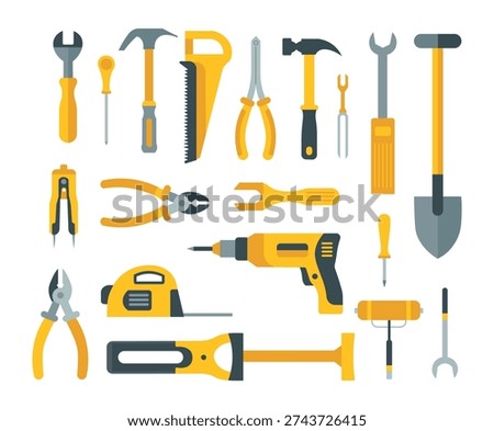 Construction Tools Set Vector Illustration with Hand Tools Equipment Collection for Repair and Maintenance