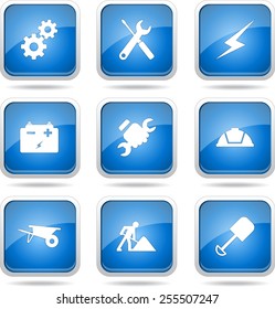 Construction Tools Square Vector Blue Icon Design Set