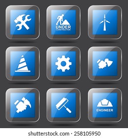 Construction Tools Square Vector Blue Icon Design Set 2