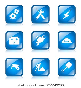 Construction Tools Square Vector Blue Icon Design Set