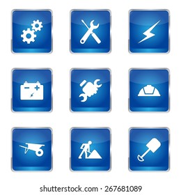 Construction Tools Square Vector Blue Icon Design Set