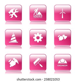 Construction Tools Square Vector Pink Icon Design Set 2
