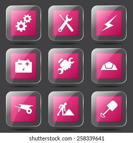 Construction Tools Square Vector Pink Icon Design Set