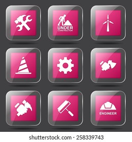 Construction Tools Square Vector Pink Icon Design Set 2