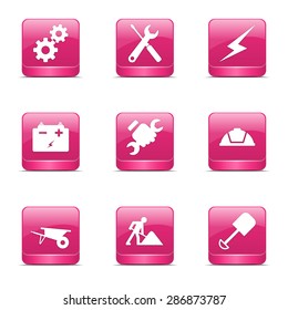 Construction Tools Square Vector Pink Icon Design Set