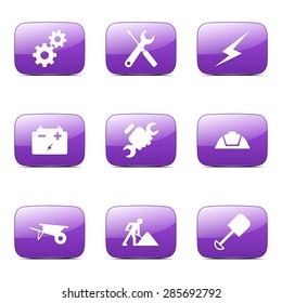 Construction Tools Square Vector Violet Icon Design Set