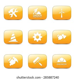 Construction Tools Square Vector Yellow Icon Design Set 2
