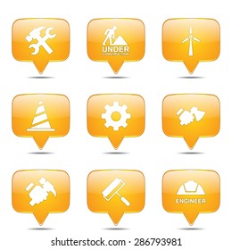 Construction Tools Square Vector Yellow Icon Design Set 2