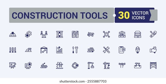 Construction Tools thin line icon set. Featuring tool box, construction, tools, carpenter, construction tools, builder, . Isolated icons design. Editable vector illustration.