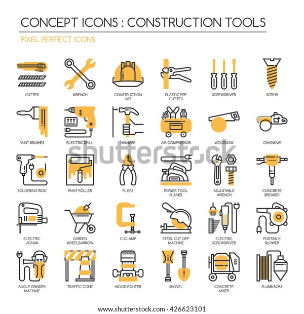 Construction Tools Thin Line Pixel Perfect Stock Vector (Royalty Free ...