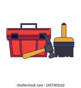 Construction tools toolbox and paint brush with hammer vector illustration graphic design