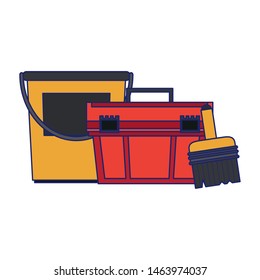 Construction tools toolbox and paint brush with bucket vector illustration graphic design
