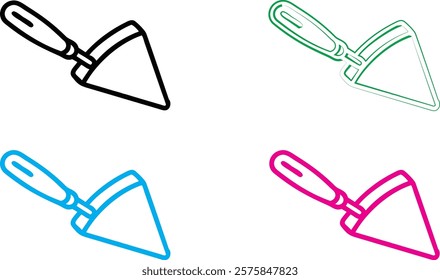 Construction tools, trowel icon, colorful outlines, minimalist design, simple shapes, vector graphics, architectural symbols, building equipment, masonry tools, line art, neon colors, black and green 