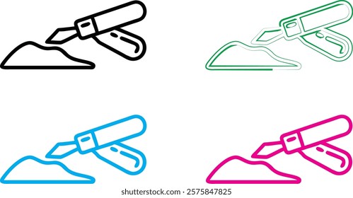 Construction tools, trowel icon, colorful outlines, minimalist design, simple shapes, vector graphics, architectural symbols, building equipment, masonry tools, line art, neon colors, black and green 