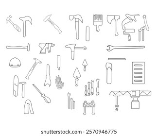 Construction tools vector collection is a valuable resource. Vectors include hand tools such as hammers, screwdrivers, pliers, and tape measures, as well as power tools like drills, saws, and levels.