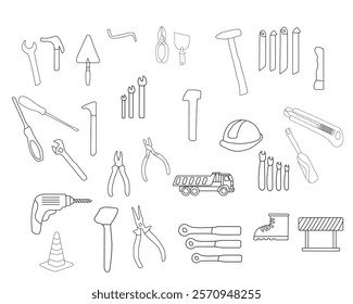 Construction tools vector collection is a valuable resource.Llike drills, saws, and levels.These tools are designed to help users identify, understand, and effectively communicate about the equipment.