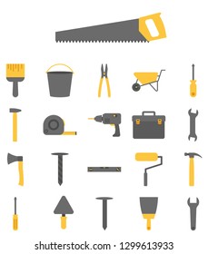 Construction tools vector icon set on white background