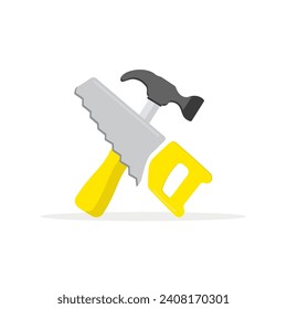 construction tools vector icon set - saw, hammer on white background