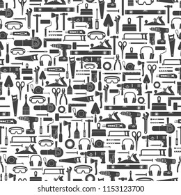 Construction tools vector icons seamless pattern. Hand equipment background in flat style