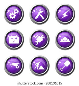 Construction Tools Violet Vector Button Icon Design Set