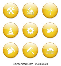 Construction Tools Yellow Vector Button Icon Design Set 2