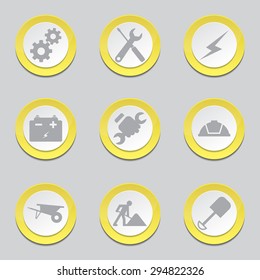 Construction Tools Yellow Vector Button Icon Design Set