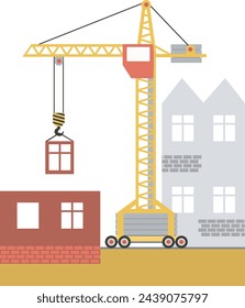 Grúa de torre de construcción. Equipo de construcción en estilo plano. Construcción con grúa de carrera. Ilustración de vector 