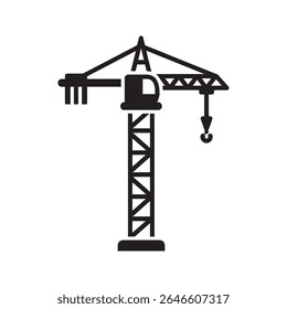 Ícone de grua de torre de construção para um local de construção representando máquinas pesadas para materiais de elevação para projetos de desenvolvimento urbano vetor ícone de glifo sólido