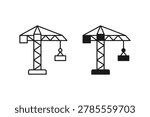 Construction tower crane icon outline and filled silhouette