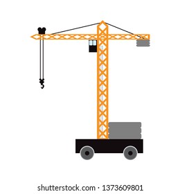 Construction tower crane. Isolated element. Flat vector illustration.