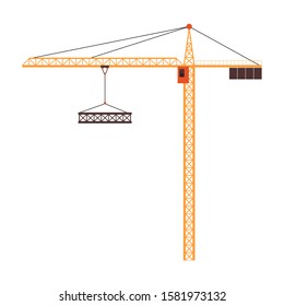 construction tower crane on white background, vector illustration. icon.