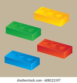 Construction toy cubes. Connector bricks. 3D isometric set