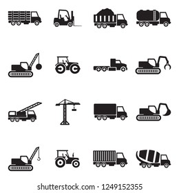 Construction Transport Icons. Black Flat Design. Vector Illustration. 