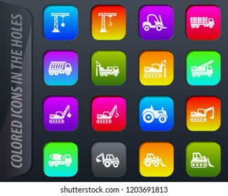 Construction transport vector colored icons in the holes easily adapt to any background