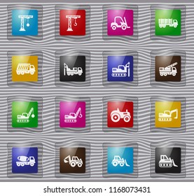 Construction transport vector glass icons for user interface design