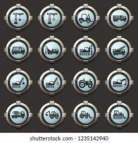 Construction transport vector stylish round buttons for mobile applications and web